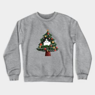 Black and White Cat in a Christmas Tree Crewneck Sweatshirt